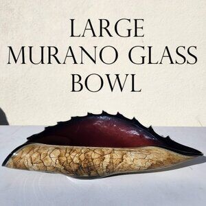Hand Blown Murano Style Art Glass Folded Bowl Conch Shell Handmade Poland Approx